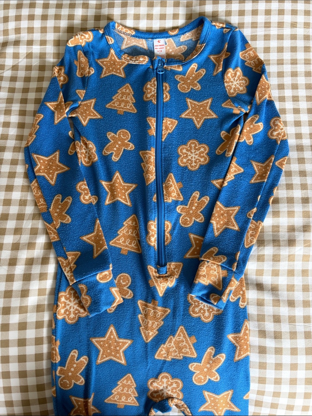 Joe Fresh Blue Fleece Kids Pajama Sleeper with Gingerbread Print